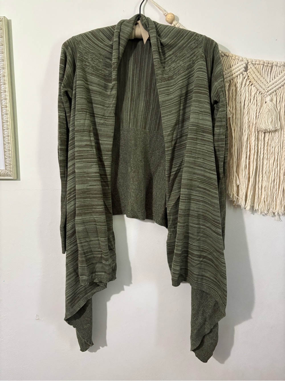 Prana Olive Marled Open Drape Cardigan